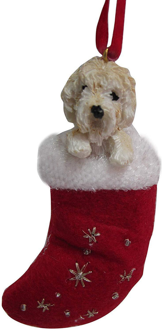Cream Labradoodle Christmas Stocking Ornament "Santa's Little Pals"