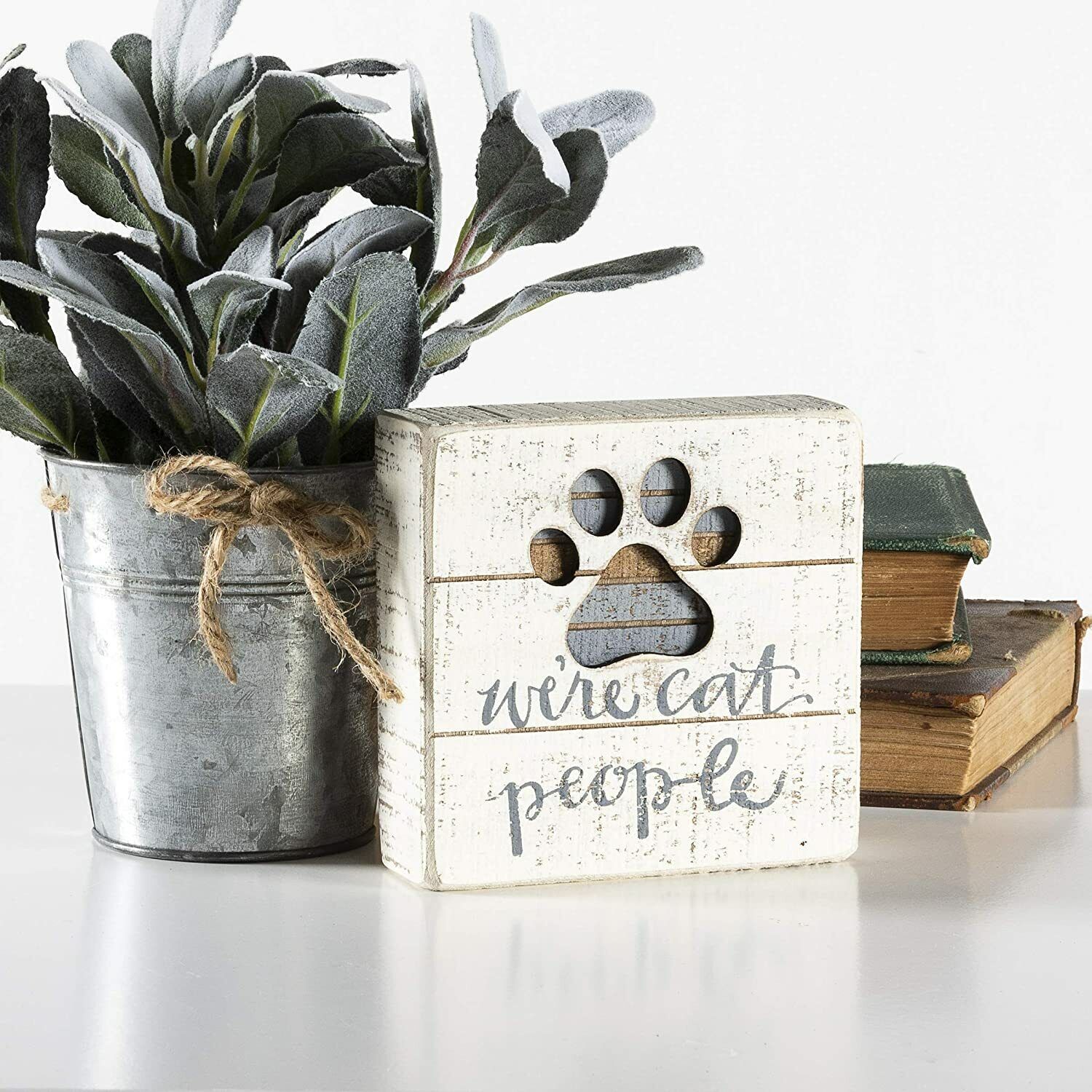 Primitives by Kathy Hand-Lettered Slat Box Sign, We're Cat People, 5 x 5 inches