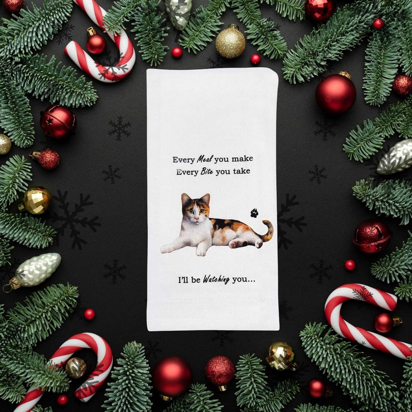 E&S Pets 712-2 Calico Cat Kitchen Towel, Off-white