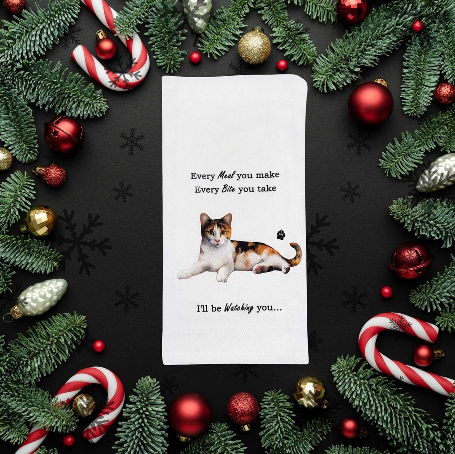 E&S Pets 712-2 Calico Cat Kitchen Towel, Off-white