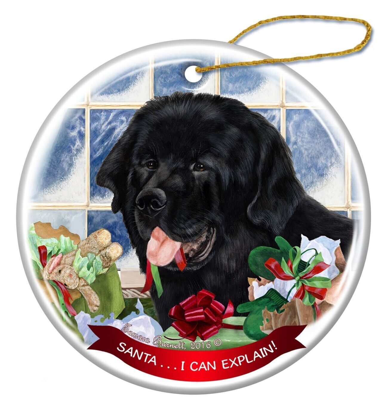 Black Newfoundland Dog Porcelain Ornament Pet Gift 'Santa.. I Can Explain!'