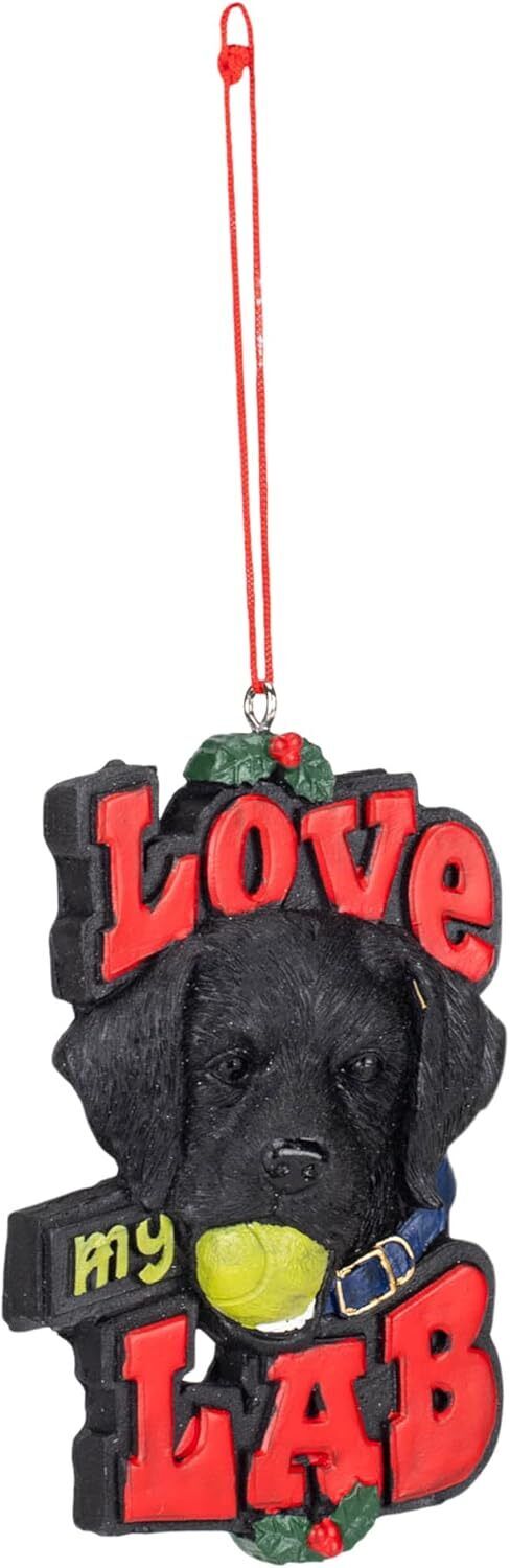 Kurt S Adler Black and Red Love My Lab Christmas Ornament, 4"-=