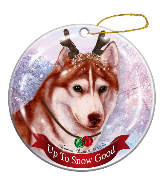 Holiday Pet Gifts Siberian Husky Red/White Brown Eyes Dog Porcelain Christmas