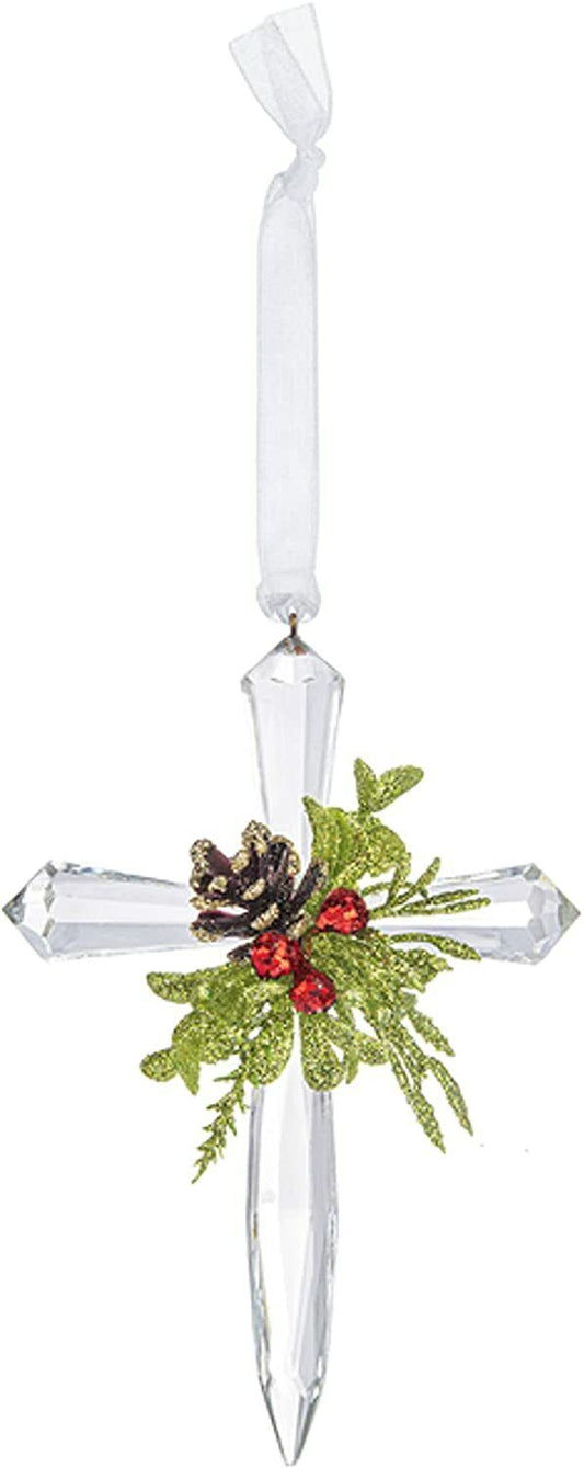 Ganz Mini Mistletoe Acrylic Cross Ornament 4.5 Inches