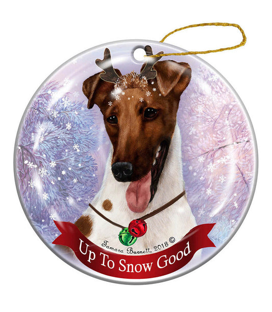 Holiday Pet Gifts Fox Terrier Brown/White Dog Porcelain Christmas Ornament