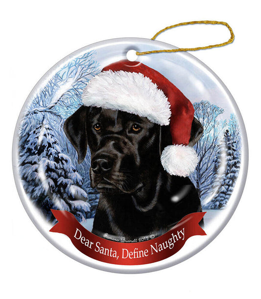 Holiday Pet Gifts Labrador (Black) Santa Hat Dog Porcelain Christmas Ornament