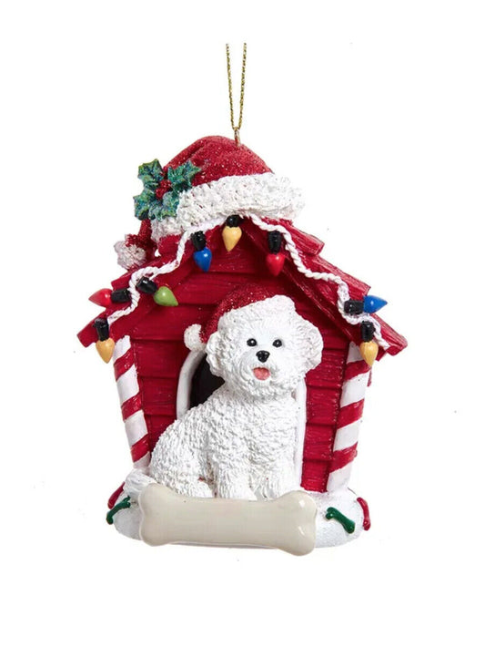 Kurt Adler Bichon Frise With Dog House Ornament, 4"