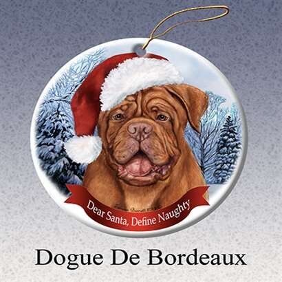 Holiday Pet Gifts Dogue de Bordeaux Santa Hat Dog Porcelain Christmas Ornament