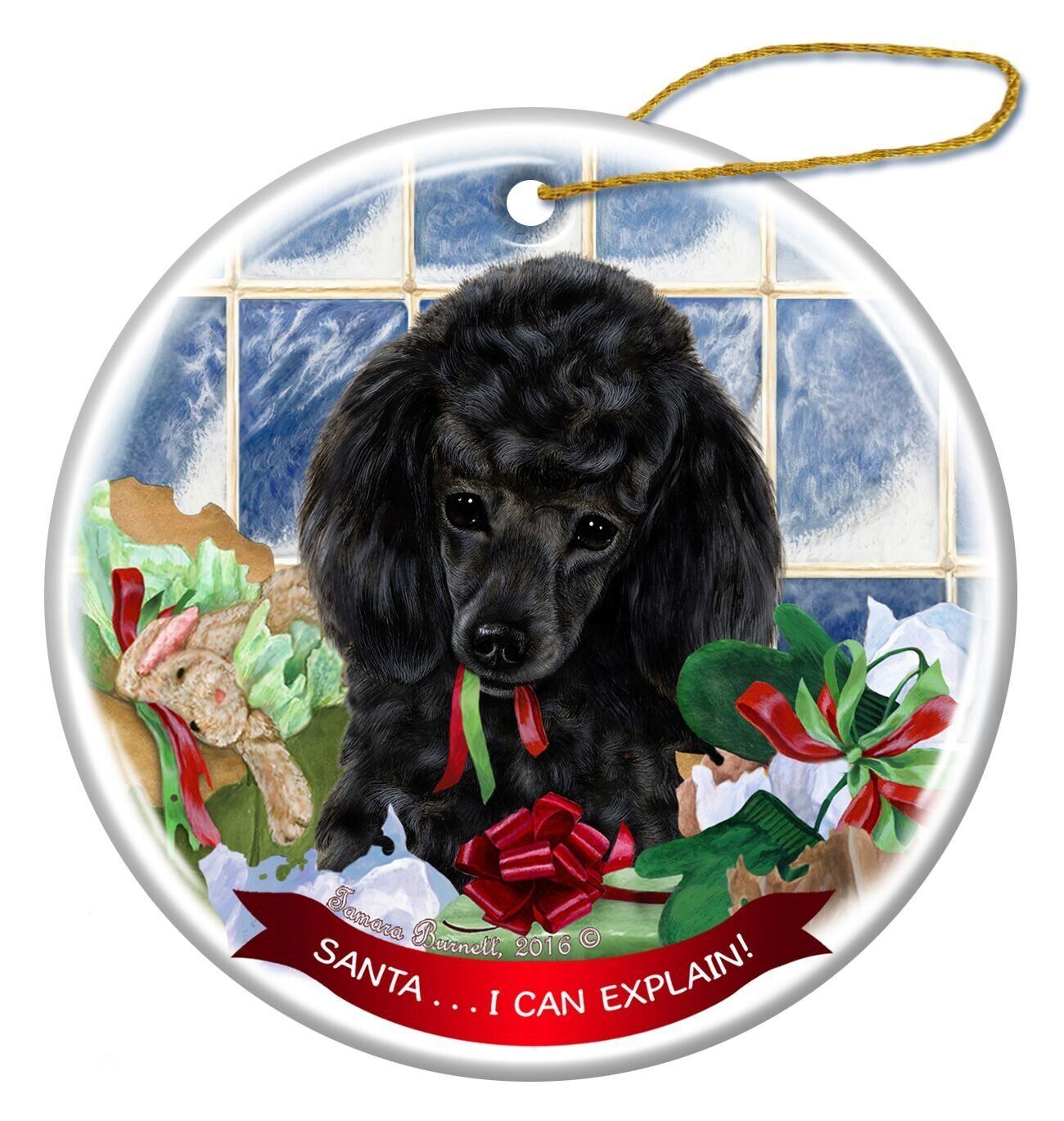 Black Poodle Dog Porcelain Hanging Ornament Pet Gift 'Santa.. I Can Explain!'