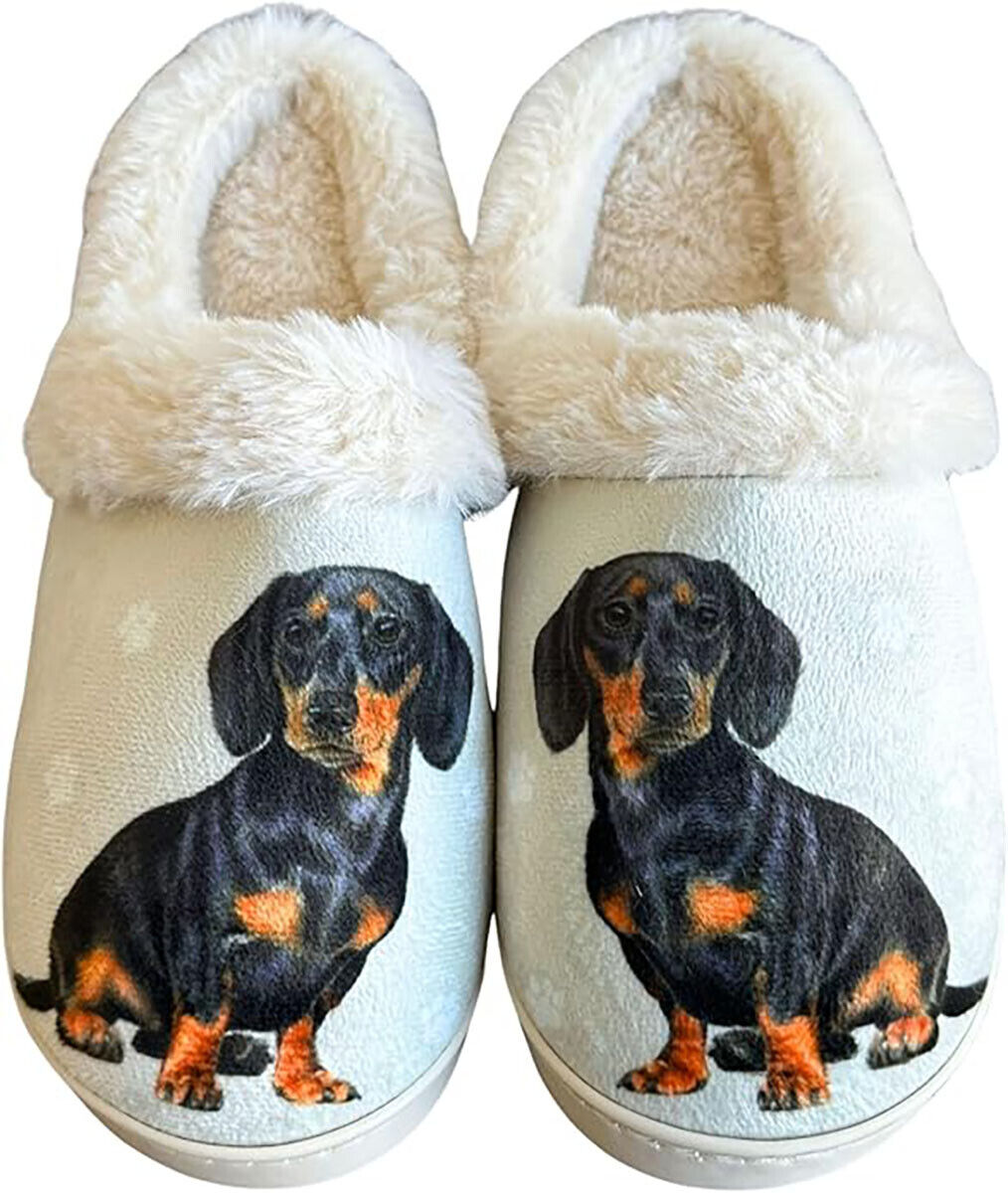 E&S Pets Black Dachshund Snugg Slippers for Pet Lovers - Fuzzy Memory Foam, L/XL