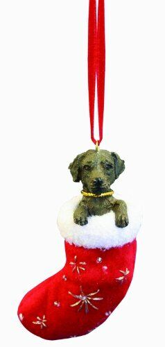 Chocolate Labrador Stocking Ornament with "Santa's Little Pals" Hand Painted