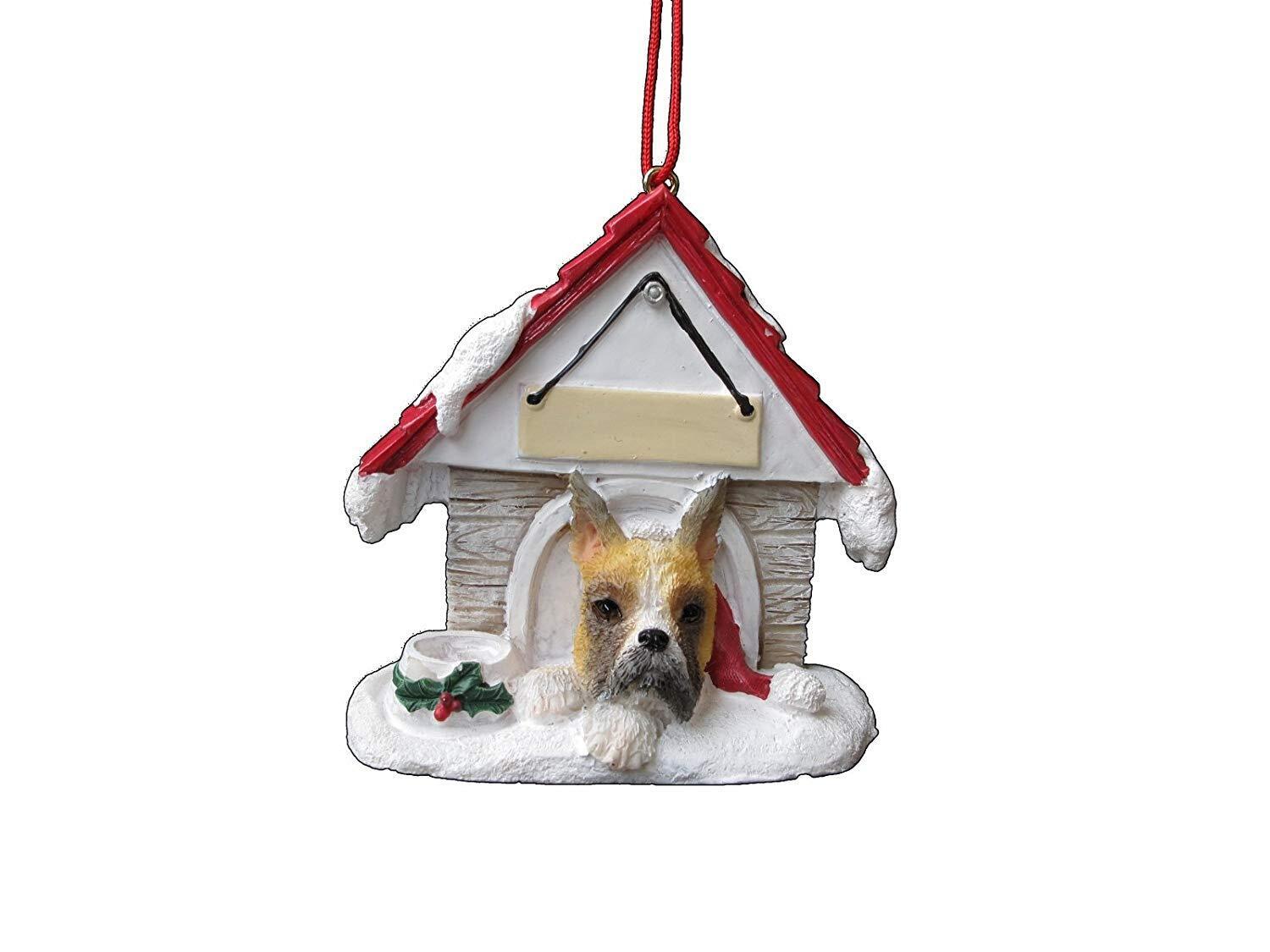 Boxer Doghouse Ornament Cropped Hand Painted and Easily Personalized