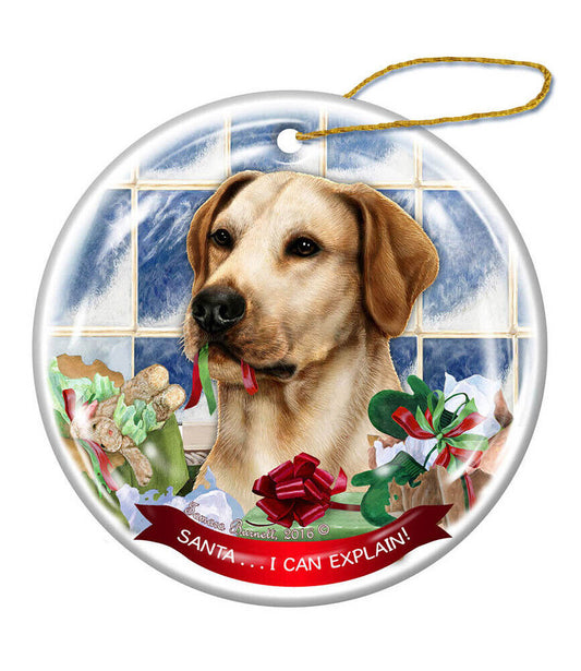 American Yellow Lab Dog Porcelain Ornament Pet Gift 'Santa. I Can Explain!'