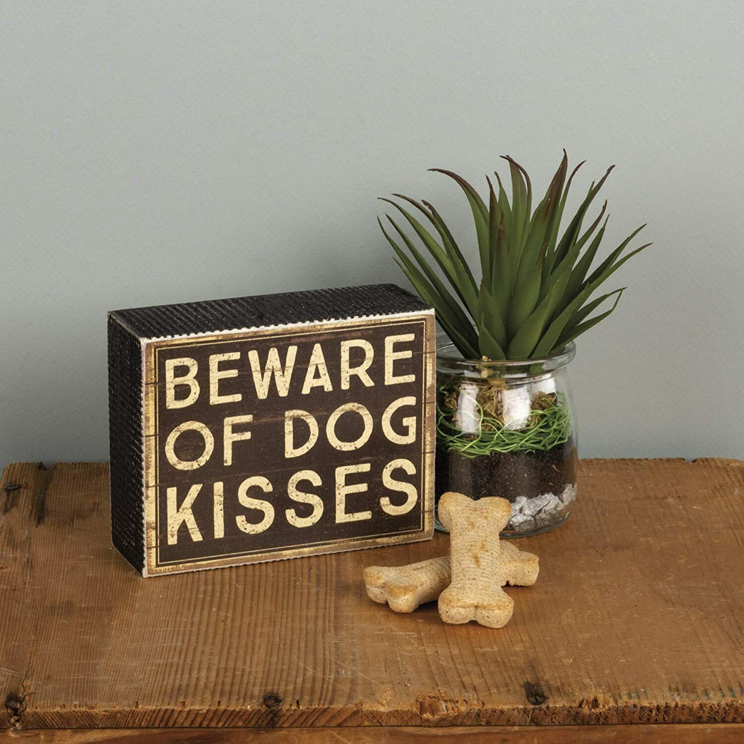 Primitives by Kathy Distressed Box Sign, Beware of Dog Kisses