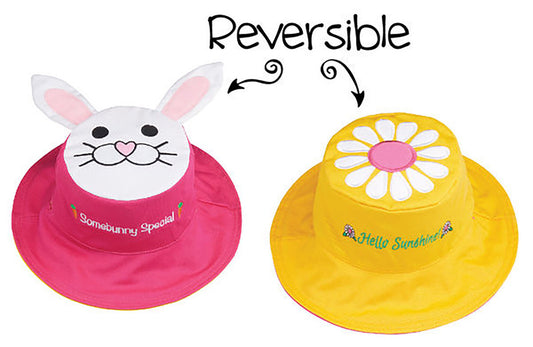 Luvali Reversible Kid's Sun Hats - UPF 50+ Large: 4-6+ years, (Bunny/Daisy)