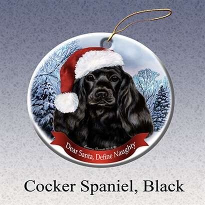 Holiday Pet Gifts Cocker Spaniel Black Santa Hat Dog Porcelain Ornament
