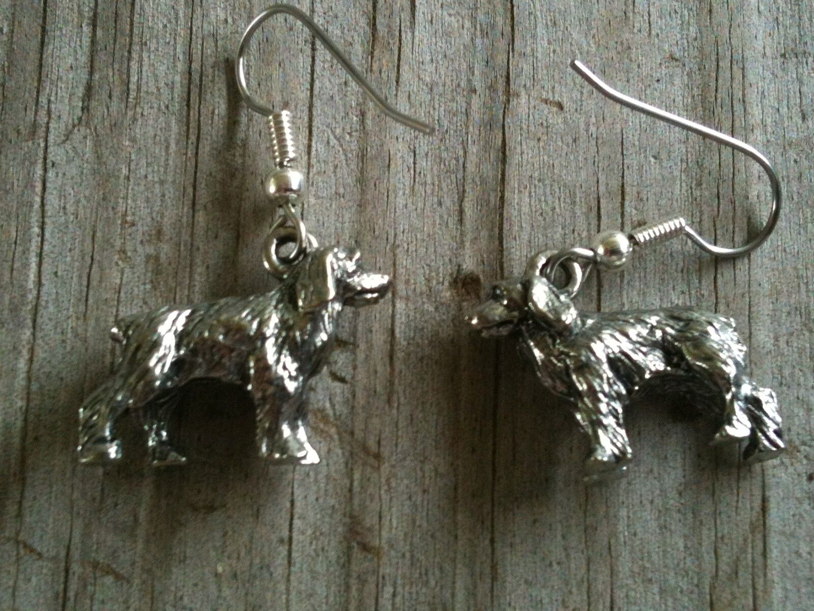 Smooth Coat Spaniel Dog Silver Plated Lead Free Pewter Earrings