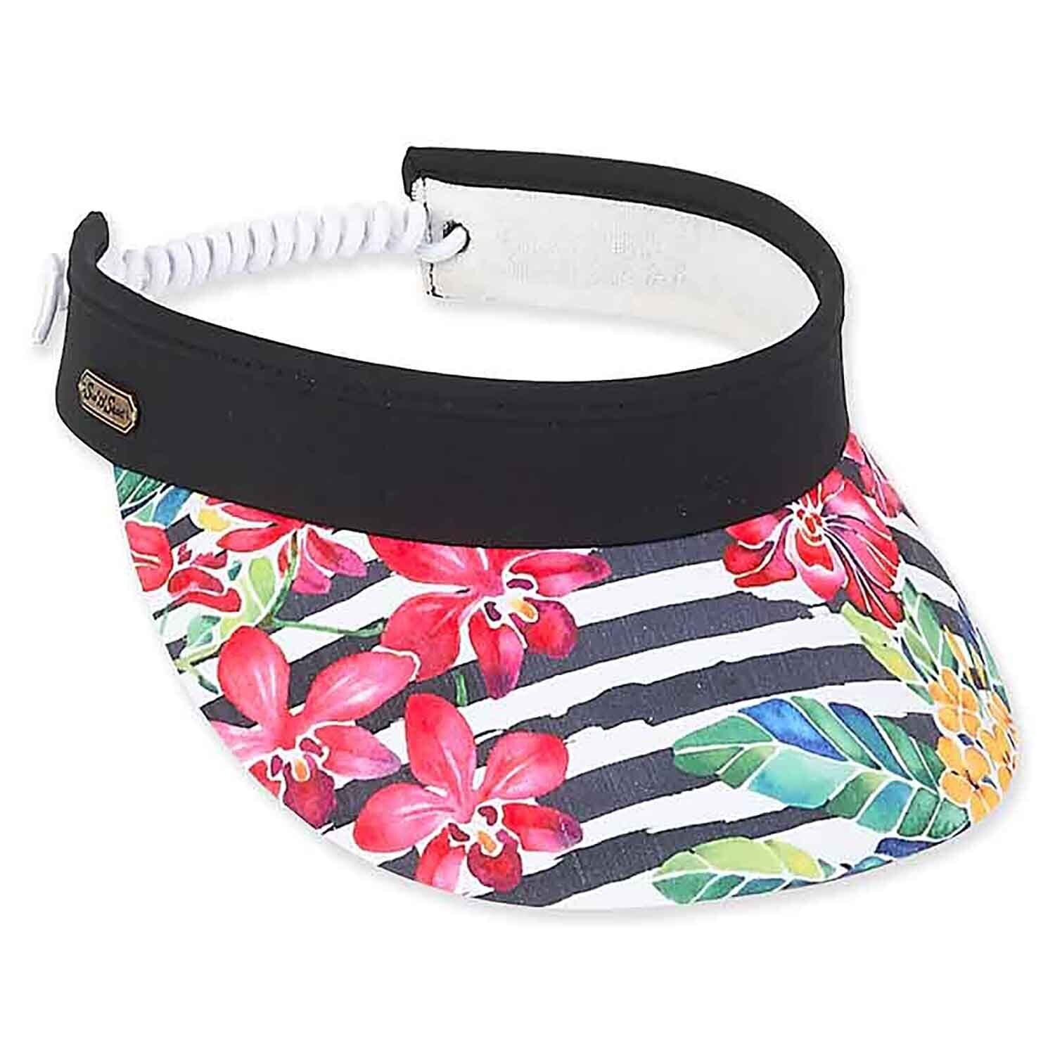 Sun 'N' Sand Pink Hibiscus Flowers and Stripes Visor (One Size)
