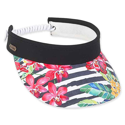 Sun 'N' Sand Pink Hibiscus Flowers and Stripes Visor (One Size)