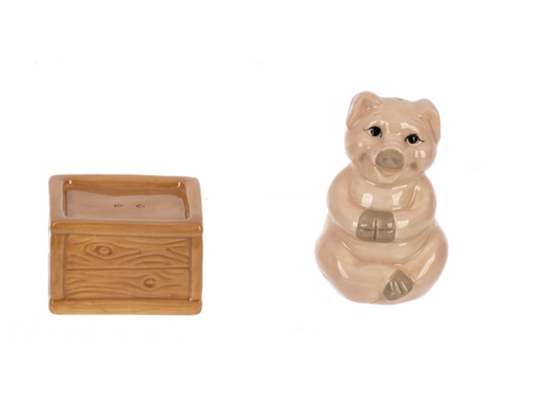 Ganz Ceramic Stacking Salt & Pepper Shaker Set, Pig and Box Crate