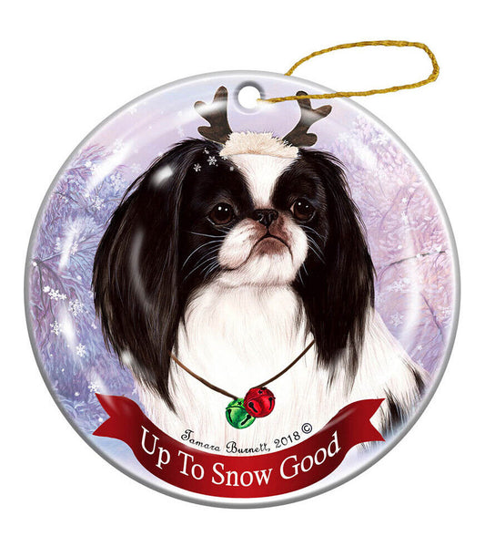 Holiday Pet Gifts Black/White Japanese Chin Reindeer Dog Porcelain Ornament