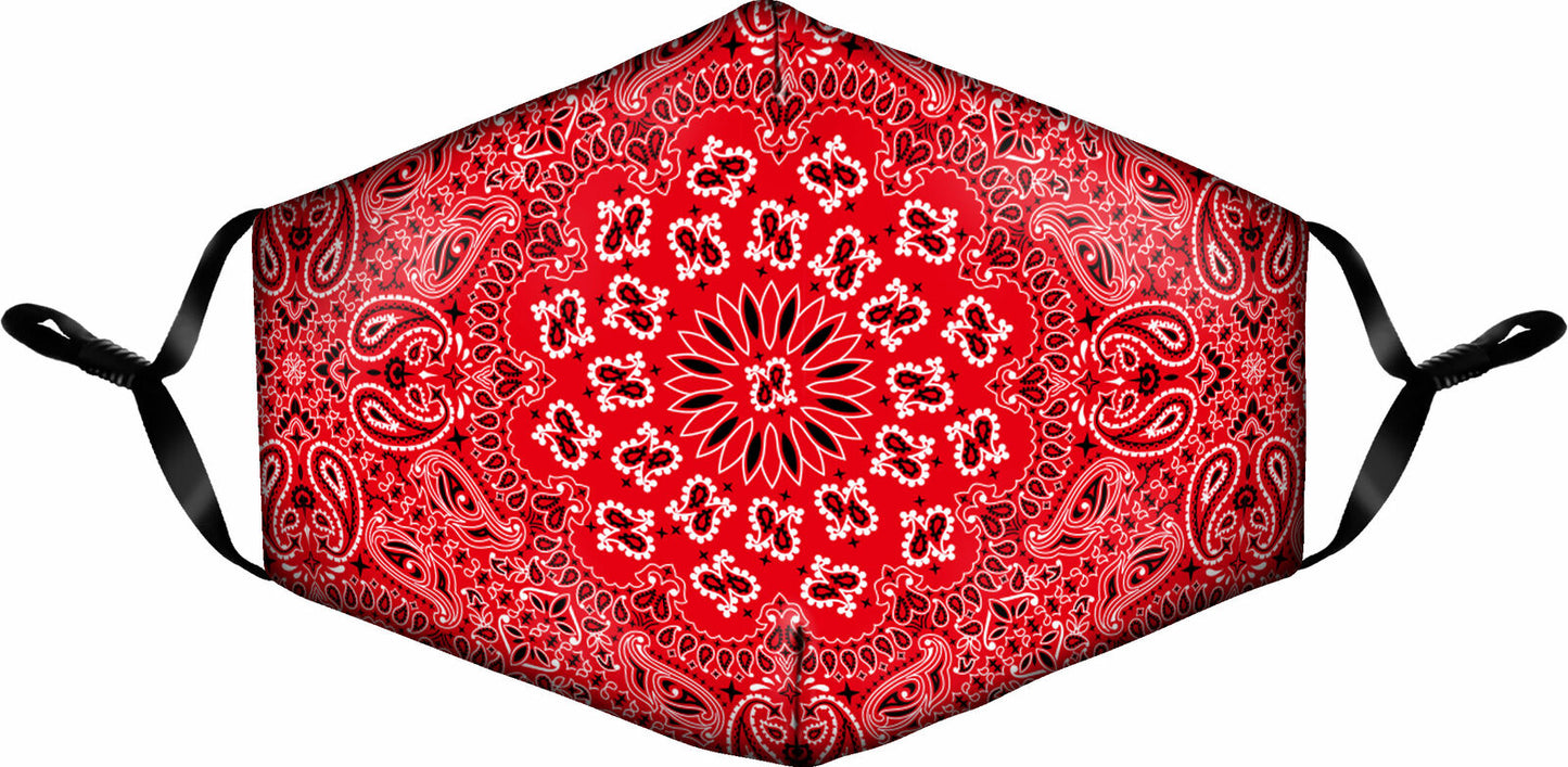 Spoontiques Fun Face Mask, Washable, Adjustable Ear Straps - Red Bandana