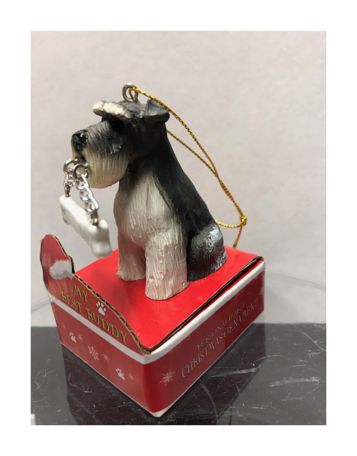 E&S Pets My Best Buddy Schnauzer, Uncropped with Bone Christmas Ornament