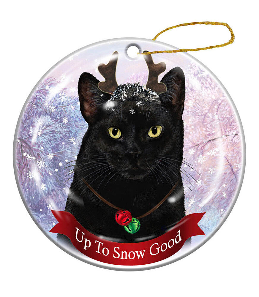 Holiday Pet Gifts Black Cat Porcelain Christmas Ornament