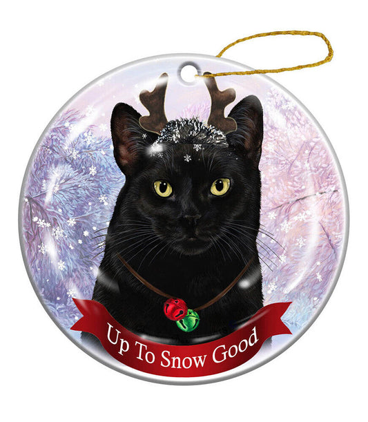 Holiday Pet Gifts Black Cat Porcelain Christmas Ornament
