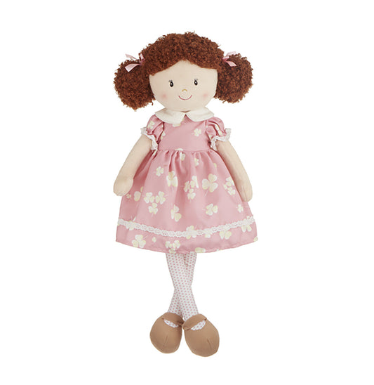 Ganz Annie Plush Doll with Brown Curly Hair and Pink Dress, 20 inches