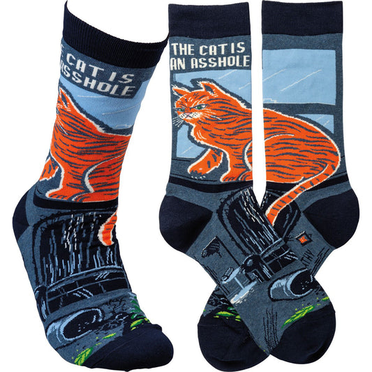 Primitives By Kathy Socks - The Cat Is An A- (Mean, Feisty Cat Socks)