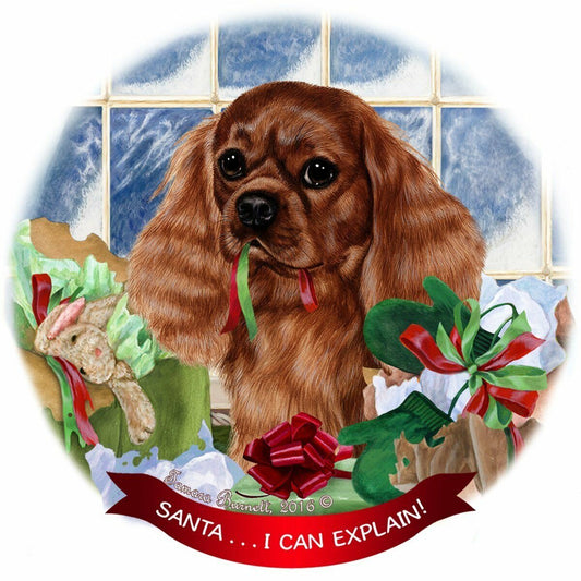 Cavalier King Charles, Ruby Dog Porcelain Ornament 'Santa.. I Can Explain!'