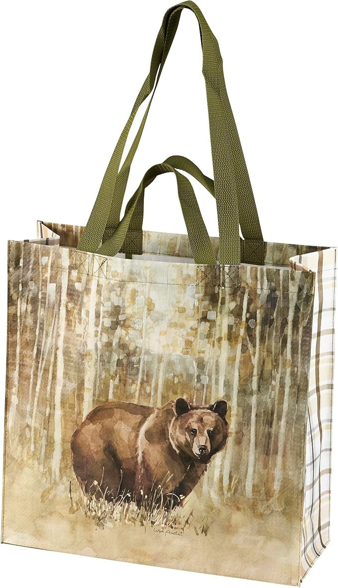 Primitives By Kathy Market Tote - Bear and Deer in Woods and Trees, 15 inches
