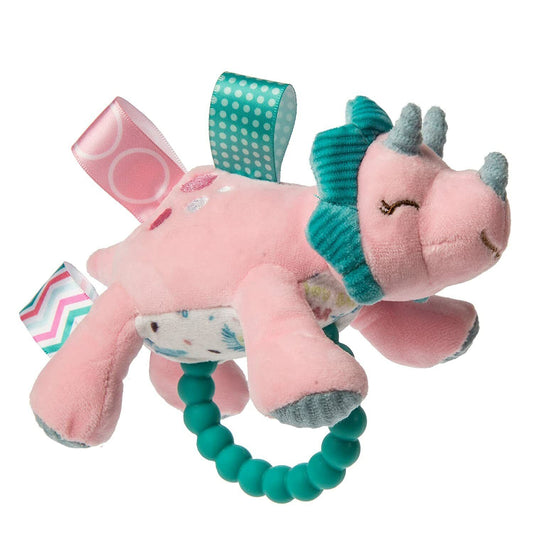 Taggies Soft Baby Rattle with Teether Ring, 6", Aroar-a-Saurus Pink Dinosaur