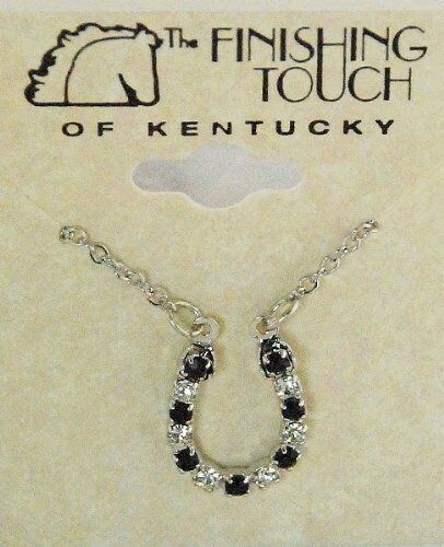 Finishing Touch Jet/Crystal Horseshoe Necklace - Silver Finish