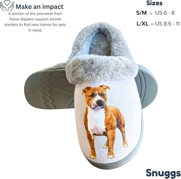 E&S Pets Pitbull Snugg Slippers for Pet Lovers - Fuzzy Memory Foam, S/M