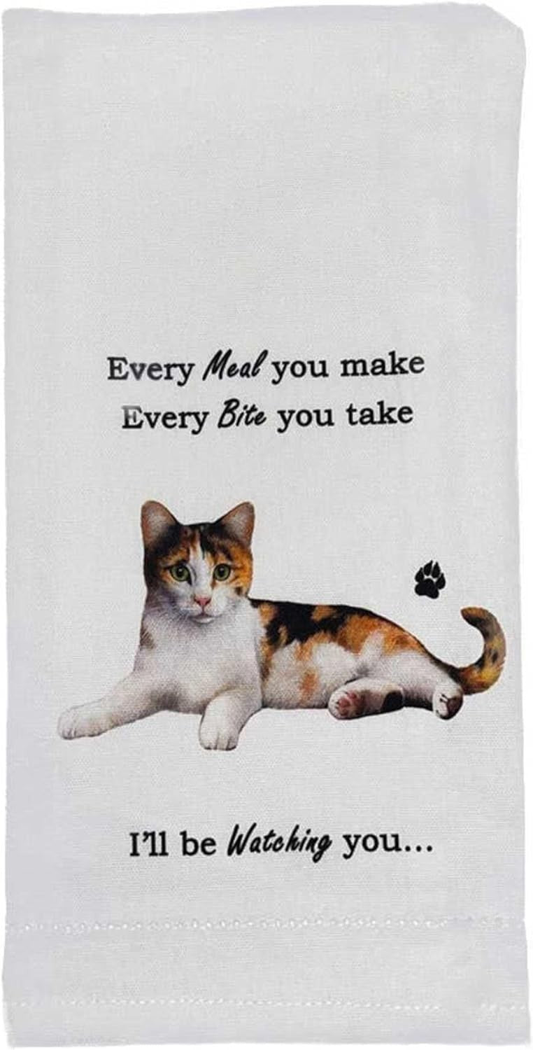 E&S Pets 712-2 Calico Cat Kitchen Towel, Off-white