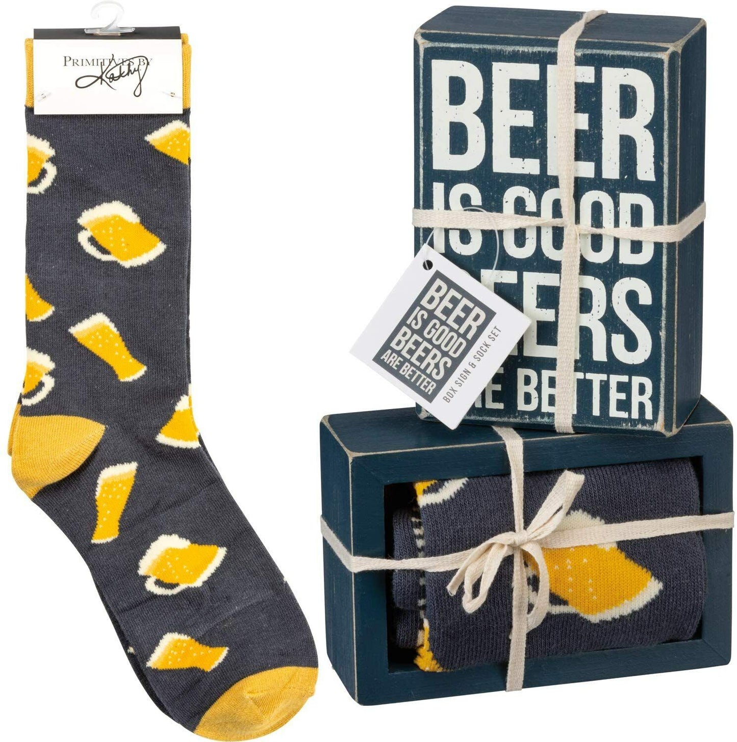 Primitives by Kathy Box Sign/ Sock Set - Beer is Good Beers are Better