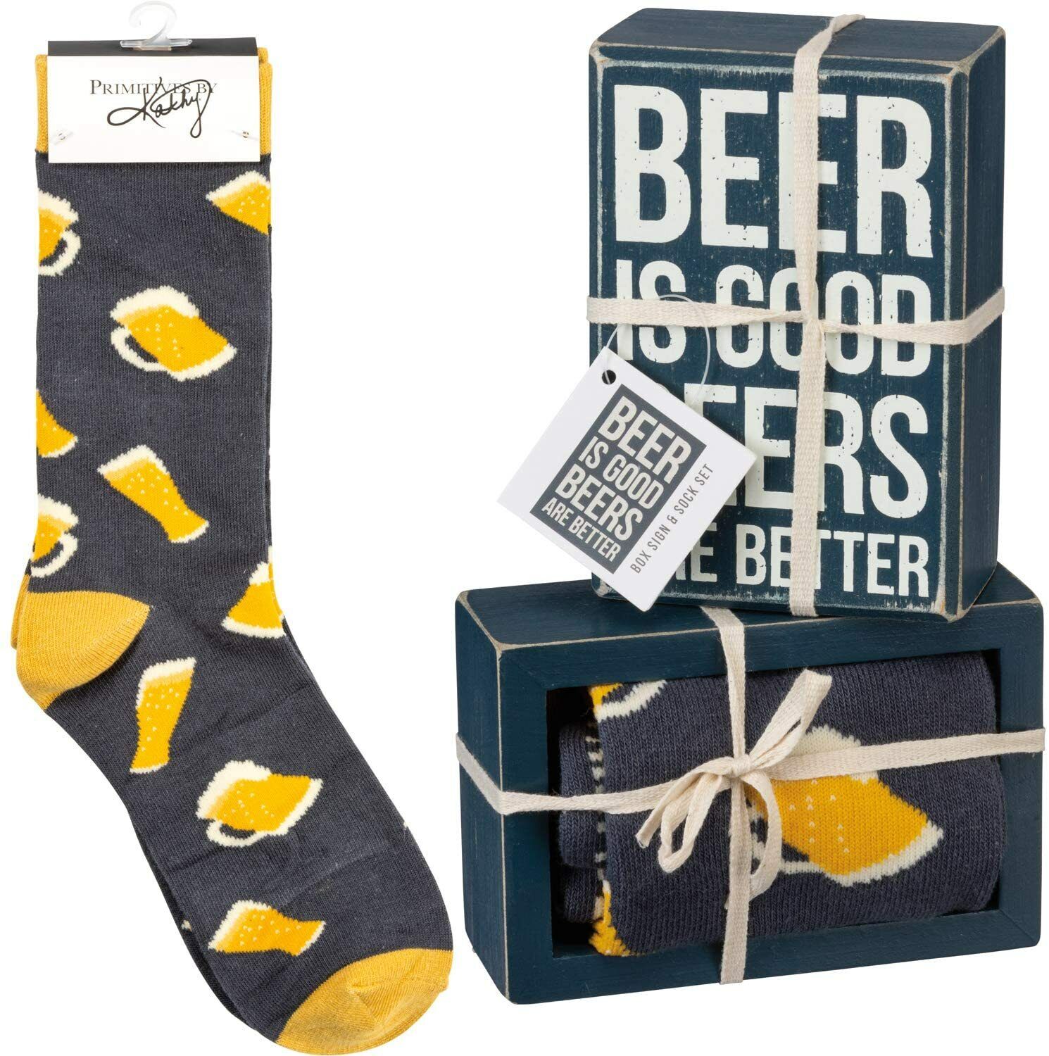 Primitives by Kathy Box Sign/ Sock Set - Beer is Good Beers are Better