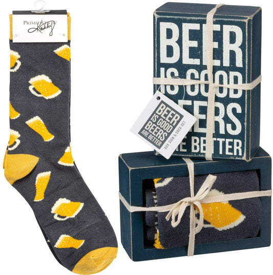 Primitives by Kathy Box Sign/ Sock Set - Beer is Good Beers are Better