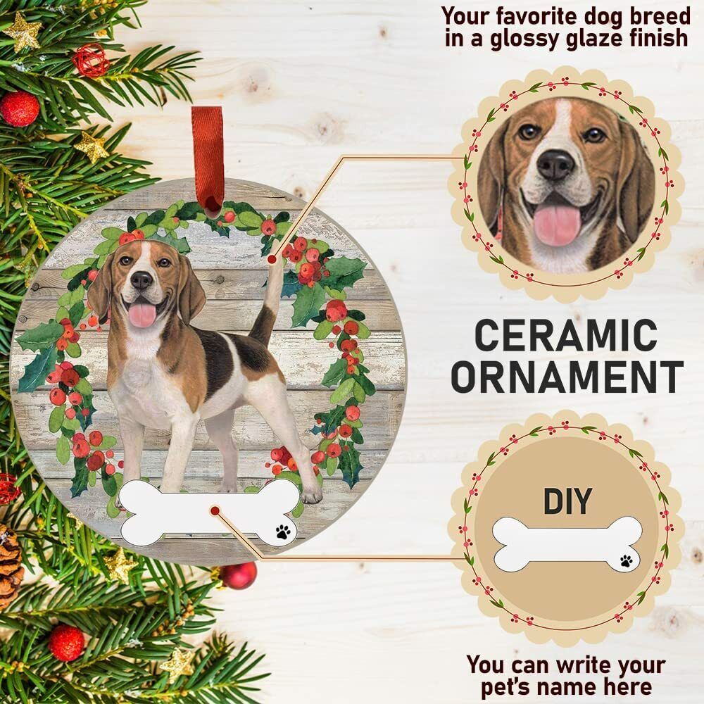 Beagle Ornament - E&S Pets, DIY Personalizable, Ceramic Round Ornament