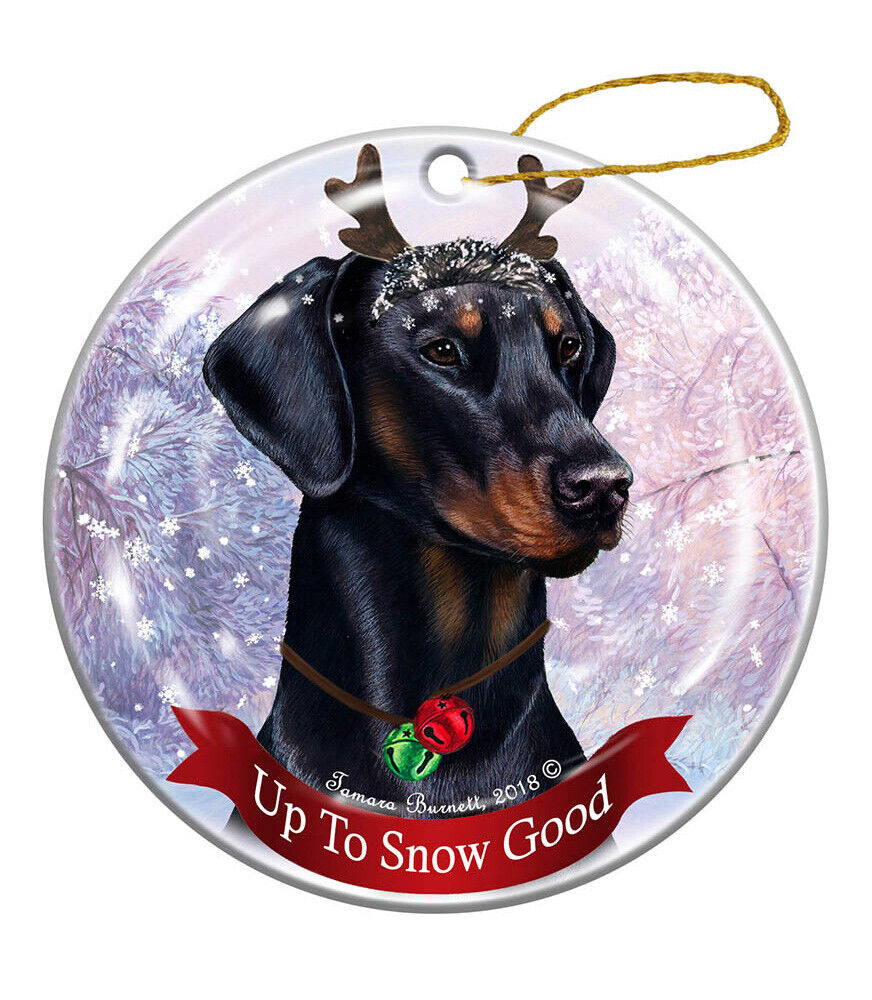 Holiday Pet Gifts Doberman Black Uncropped Dog Porcelain Christmas Ornament