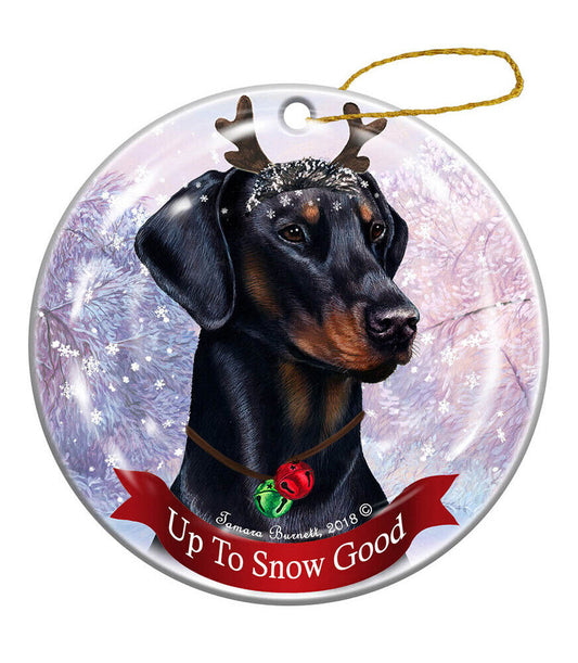 Holiday Pet Gifts Doberman Black Uncropped Dog Porcelain Christmas Ornament