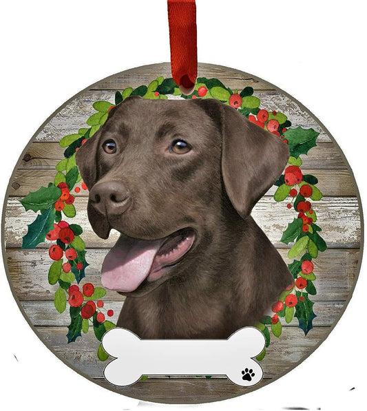 Chocolate Lab Ornament - E&S Pets - DIY Personalizable, Ceramic Round Ornament