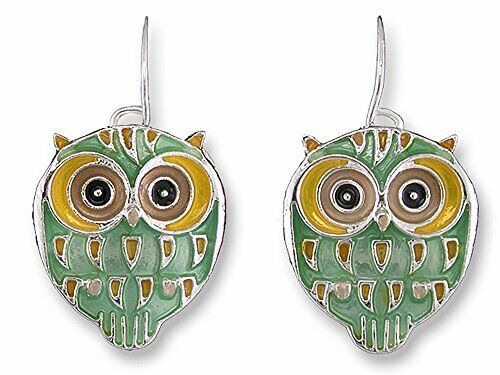 Baby Hoot Owl Green and Gold Enamel Dangle Earrings By Zarah