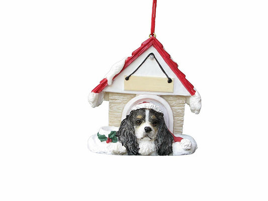 Cavalier King Charles Spaniel, Tricolor Doghouse Christmas Ornament