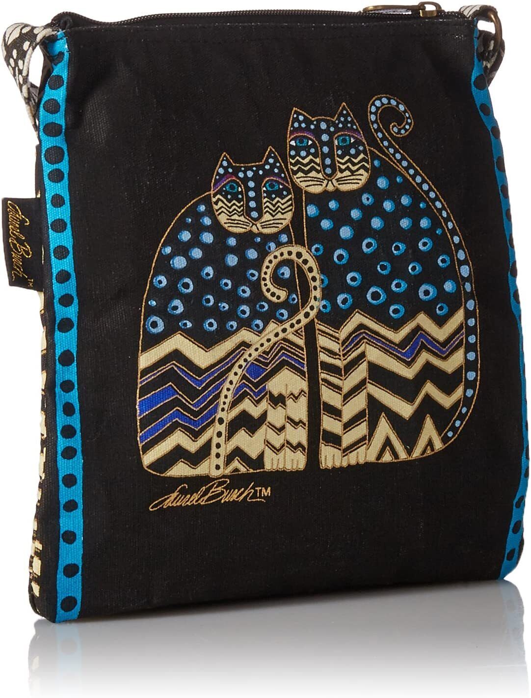 Laurel Burch LB4315 Crossbody Tote w/ Zipper Top, Spotted Cats, Polka Dot Gatos