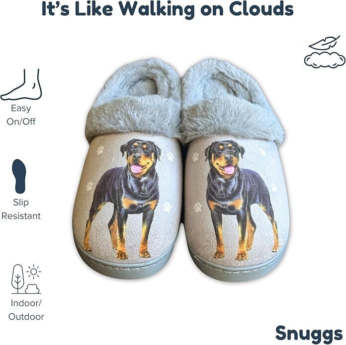 E&S Pets Rottweiler Snugg Slippers for Pet Lovers - Fuzzy Memory Foam, L/XL