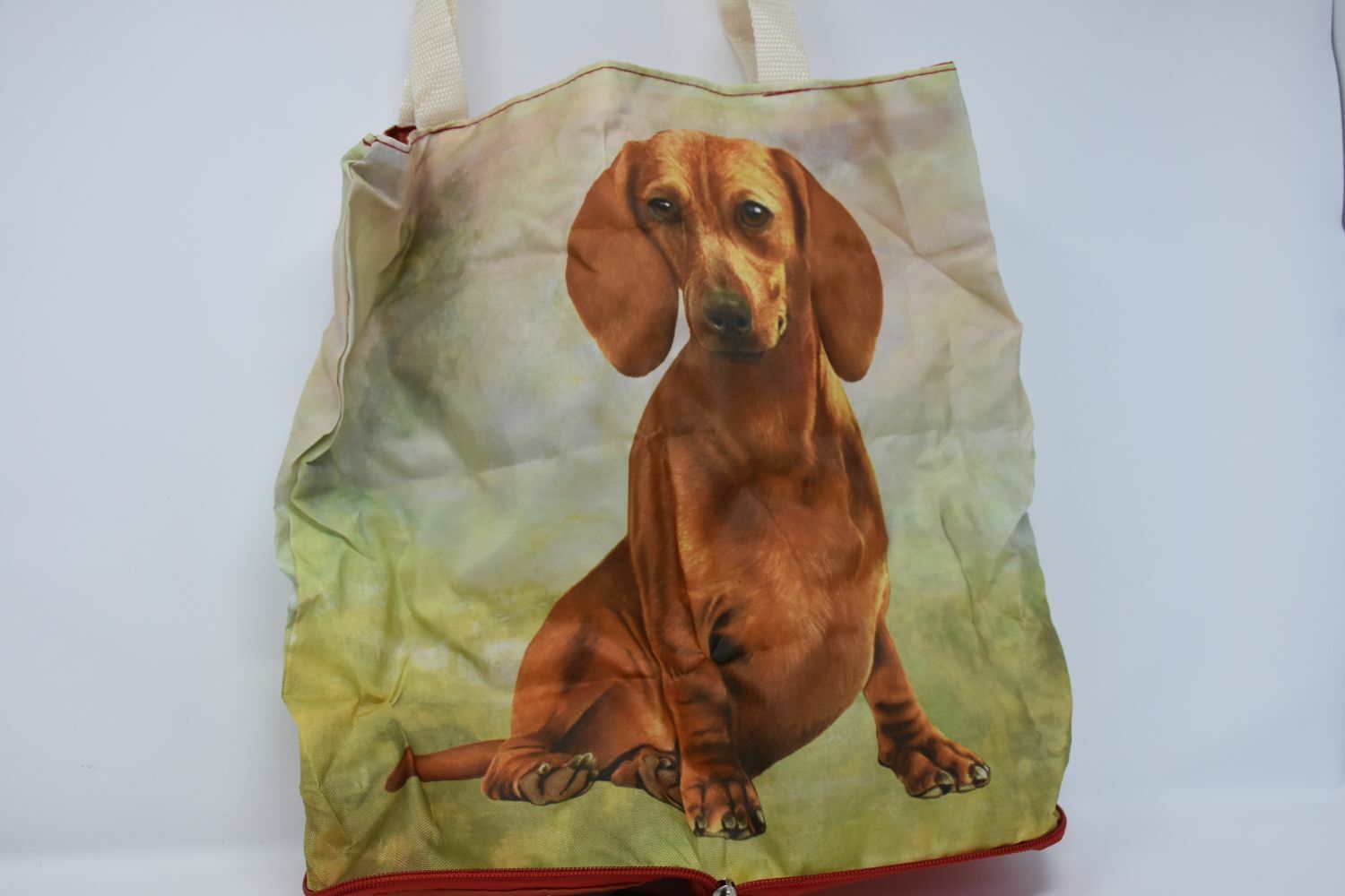 Red Dachshund Foldable Tote Bag - Durable Waterproof - Zippered Market Tote