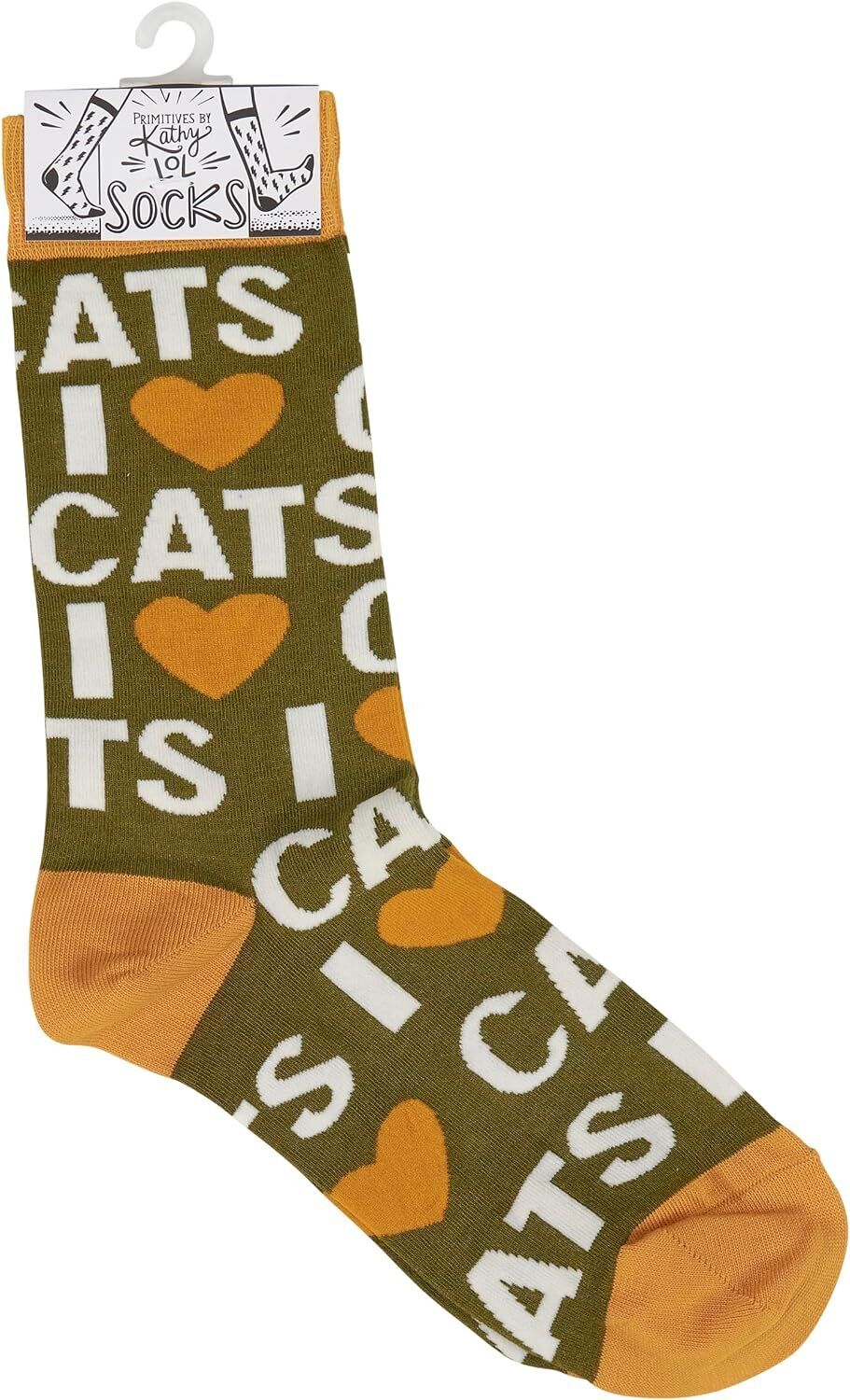 Primitives by Kathy -  I Love Cats Socks, One Size, Unisex
